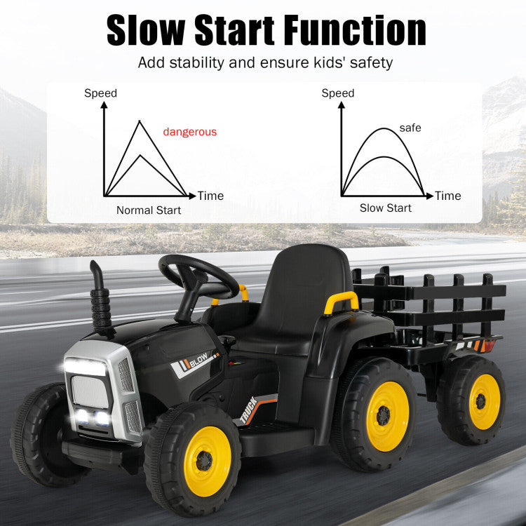 12V Battery Powered Ride On Tractor Electric Vehicle Toy Car with 3-Gear-Shift Ground Loader and Remote Control-Canada Only