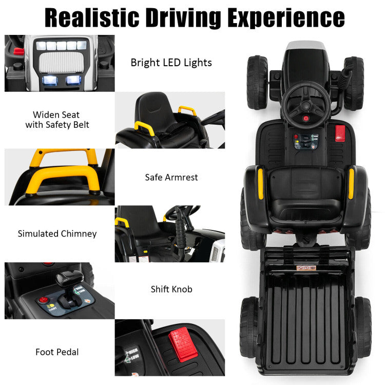 12V Battery Powered Ride On Tractor Electric Vehicle Toy Car with 3-Gear-Shift Ground Loader and Remote Control-Canada Only
