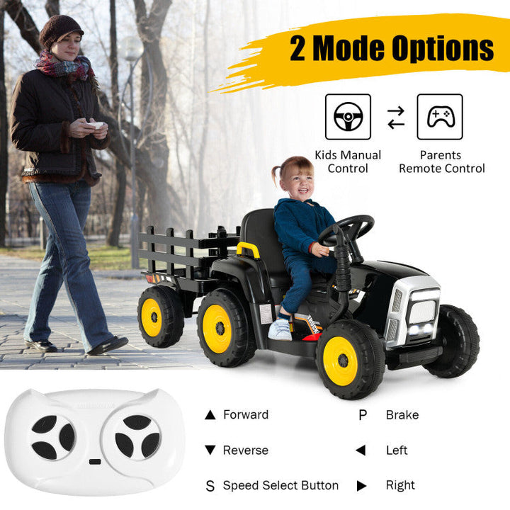 12V Battery Powered Ride On Tractor Electric Vehicle Toy Car with 3-Gear-Shift Ground Loader and Remote Control-Canada Only