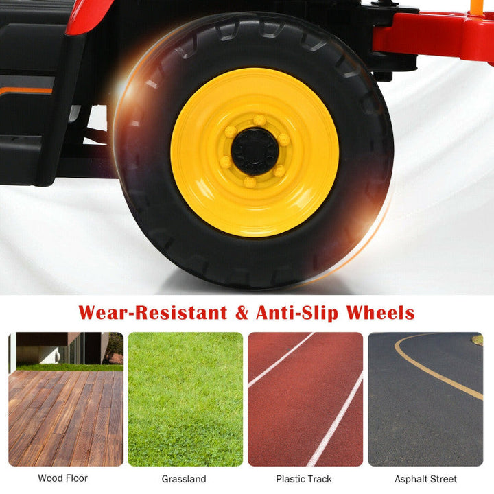 12V Battery Powered Ride On Tractor Electric Vehicle Toy Car with 3-Gear-Shift Ground Loader and Remote Control-Canada Only