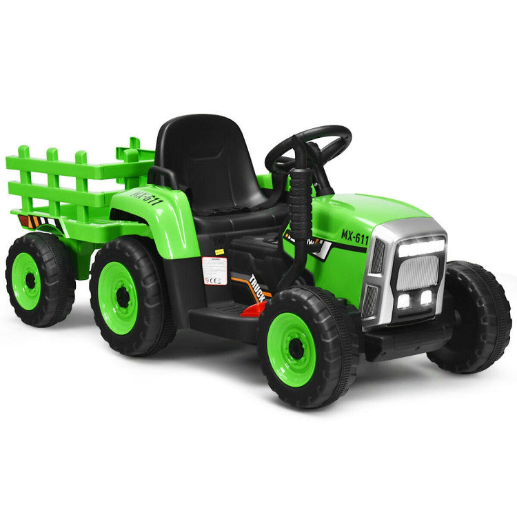 12V Battery Powered Ride On Tractor Electric Vehicle Toy Car with 3-Gear-Shift Ground Loader and Remote Control