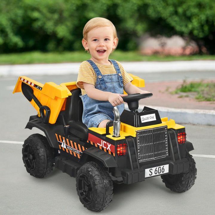 12V Electric Kids Ride-On Dump Truck Battery-Powered Construction Vehicle with Remote Control and Electric Bucket