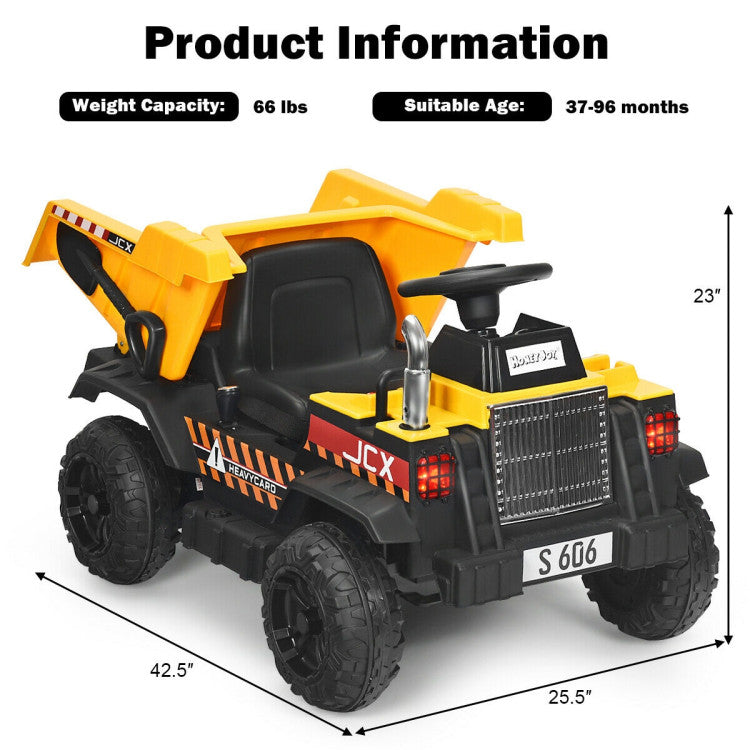 12V Electric Kids Ride-On Dump Truck Battery-Powered Construction Vehicle with Remote Control and Electric Bucket