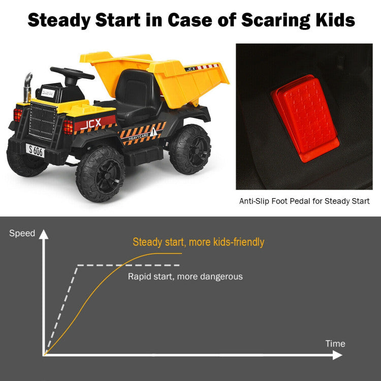 12V Electric Kids Ride-On Dump Truck Battery-Powered Construction Vehicle with Remote Control and Electric Bucket
