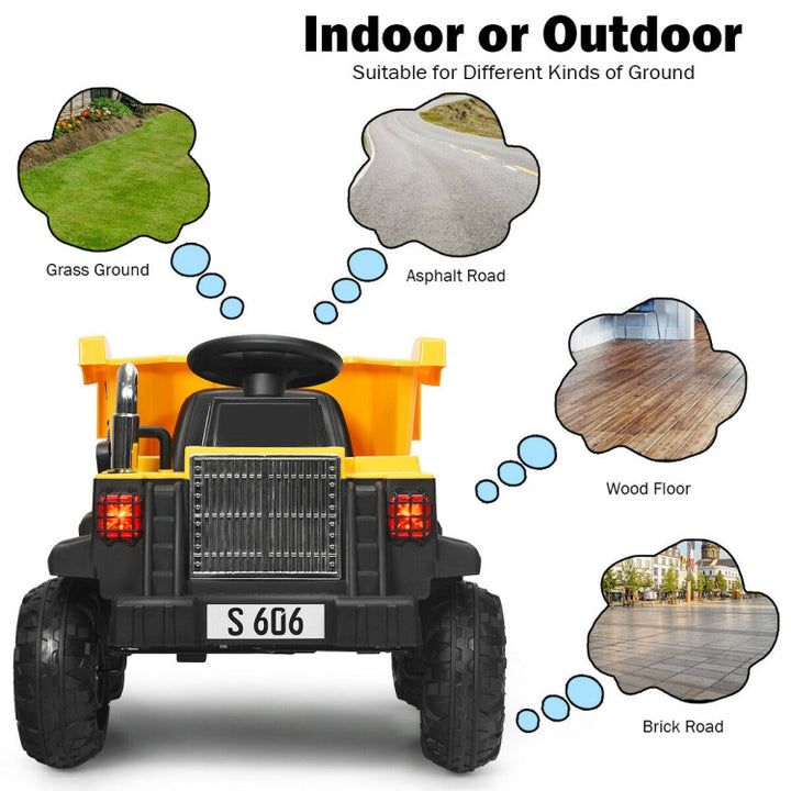 12V Electric Kids Ride-On Dump Truck Battery-Powered Construction Vehicle with Remote Control and Electric Bucket