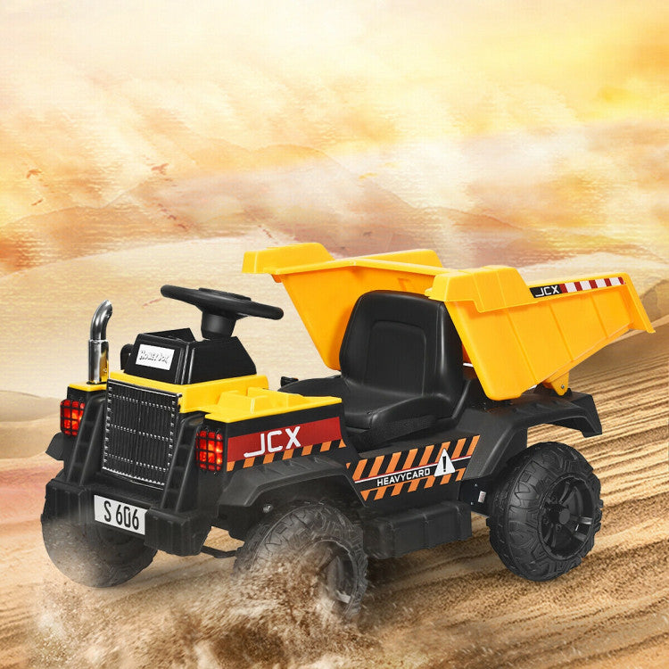 12V Electric Kids Ride-On Dump Truck Battery-Powered Construction Vehicle with Remote Control and Electric Bucket