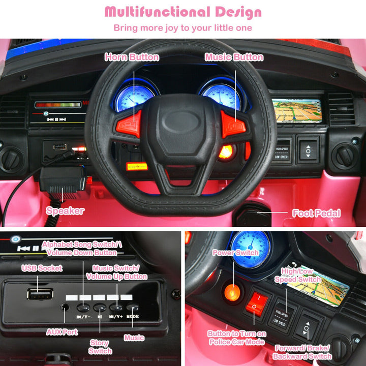 12V Electric Kids Ride On Police Car Toy Vehicles with Two Control Modes