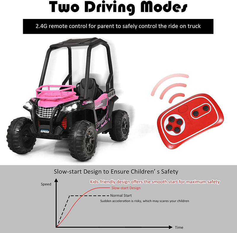 12V Electric Kids Ride On Truck RC Off-Road UTV Toy Car with Remote Control and Storage Basket