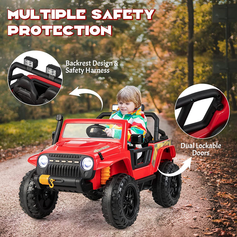 12V Kids Ride-on Car Parent-Child Battery Powered Electric Vehicle with Remote Control Horn LED Lights