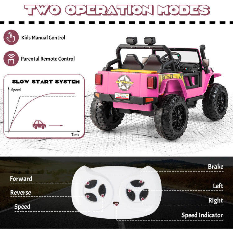 12V Kids Ride-on Car Parent-Child Battery Powered Electric Vehicle with Remote Control Horn LED Lights