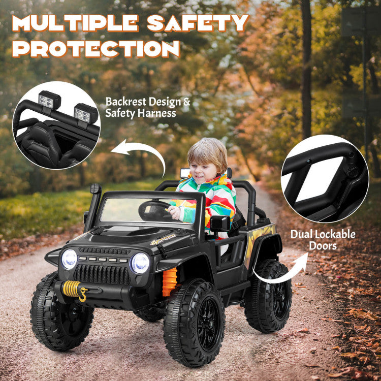 12V Kids Ride-on Car Parent-Child Battery Powered Electric Vehicle with Remote Control Horn LED Lights