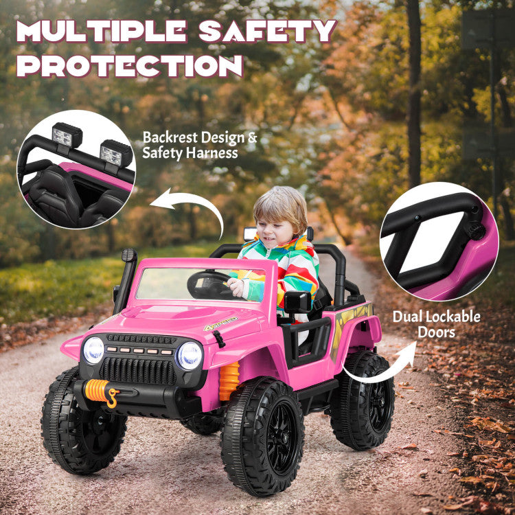 12V Kids Ride-on Car Parent-Child Battery Powered Electric Vehicle with Remote Control Horn LED Lights