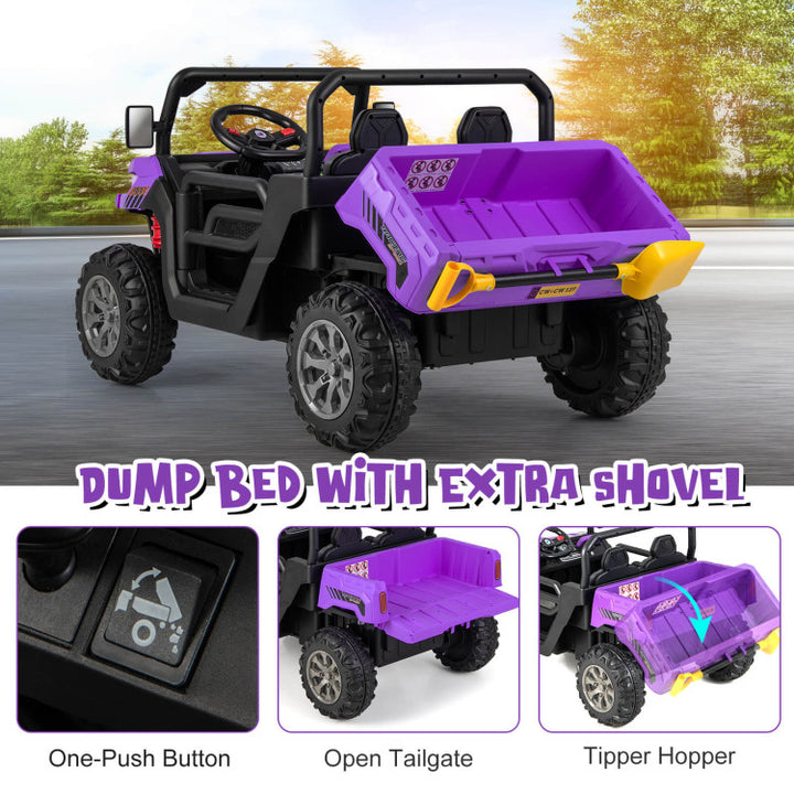 12V Kids Ride On Car 2 Seater Toddlers Electric Vehicle Dump Truck with Remote Control Rocking Function