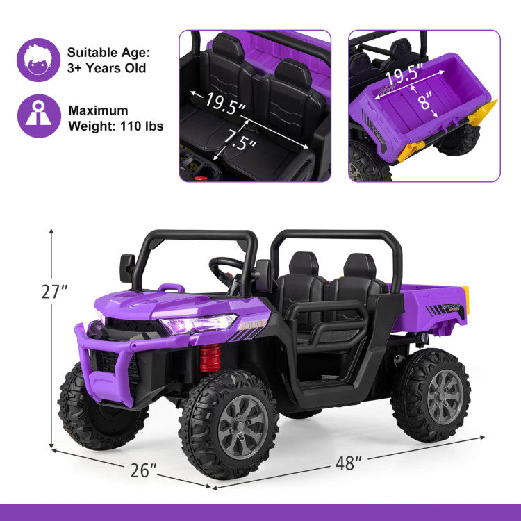 12V Kids Ride On Car 2 Seater Toddlers Electric Vehicle Dump Truck with Remote Control Rocking Function