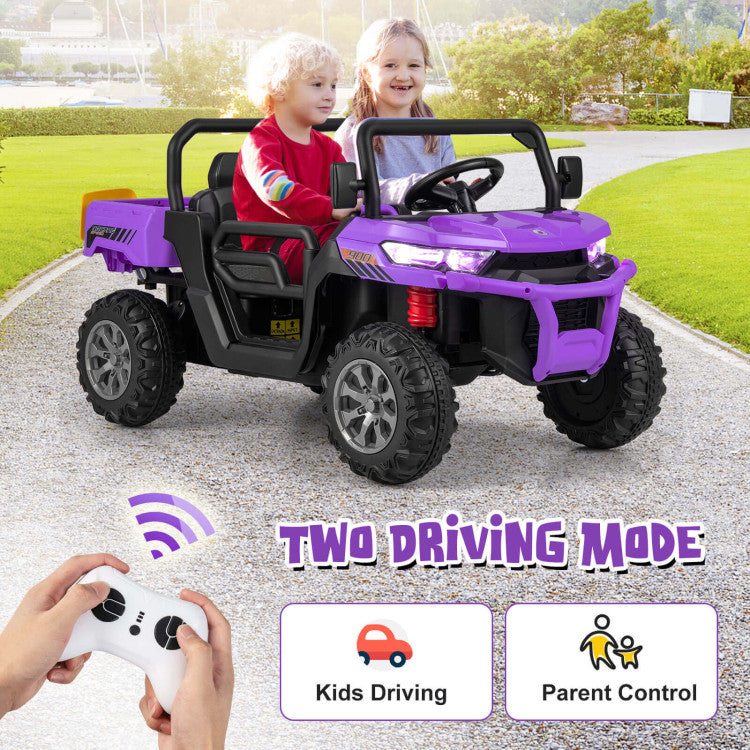 12V Kids Ride On Car 2 Seater Toddlers Electric Vehicle Dump Truck with Remote Control Rocking Function