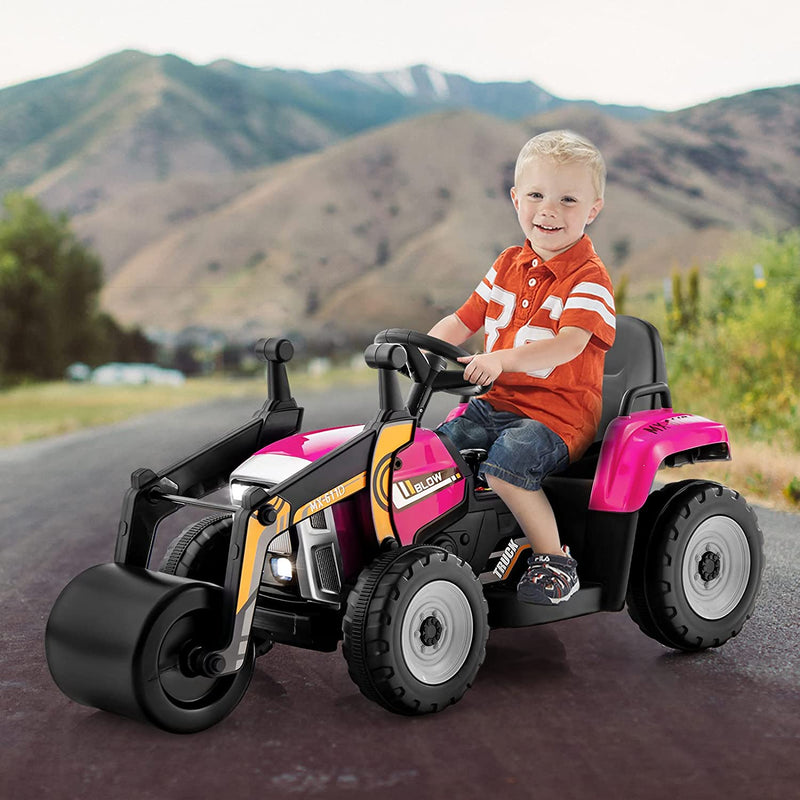 12V Kids Ride On Car Road Roller Battery Powered Electric Tractor with Remote Control Adjustable Drum Roller