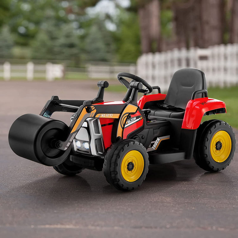 12V Kids Ride On Car Road Roller Battery Powered Electric Tractor with Remote Control Adjustable Drum Roller