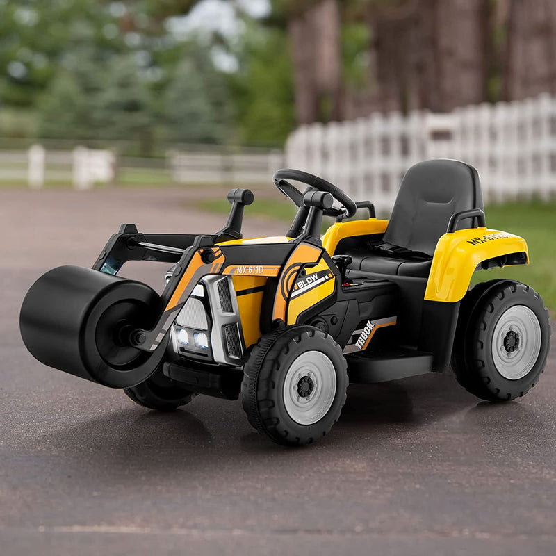 12V Kids Ride On Car Road Roller Battery Powered Electric Tractor with Remote Control Adjustable Drum Roller