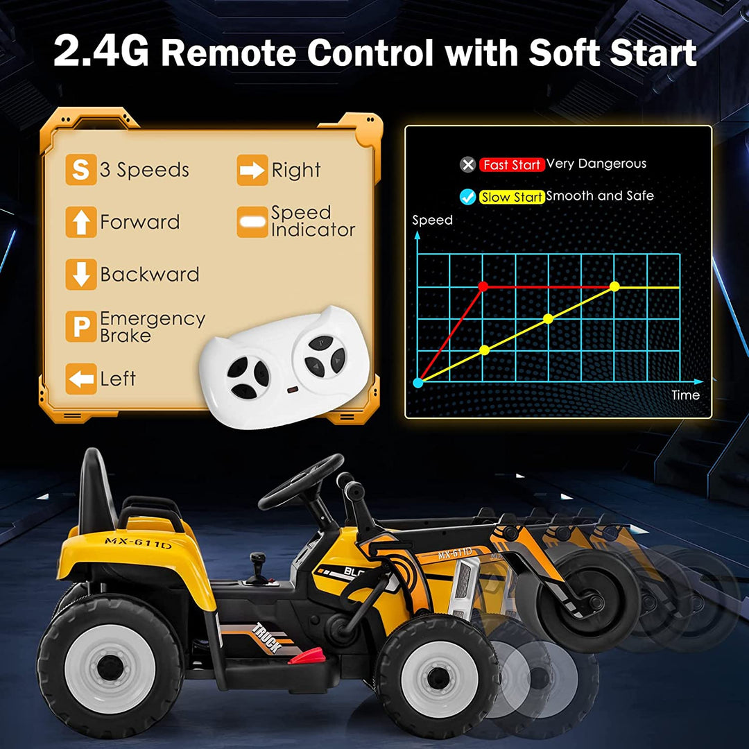 12V Kids Ride On Car Road Roller Battery Powered Electric Tractor with Remote Control Adjustable Drum Roller