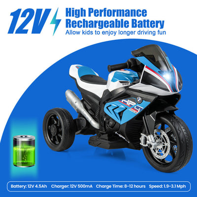 12V Licensed BMW Kids Ride On Motorcycle Battery Powered 3-Wheel Motorbike with Pedal Headlights