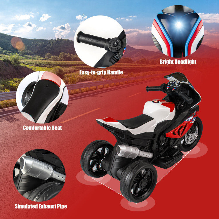 12V Licensed BMW Kids Ride On Motorcycle Battery Powered 3-Wheel Motorbike with Pedal Headlights