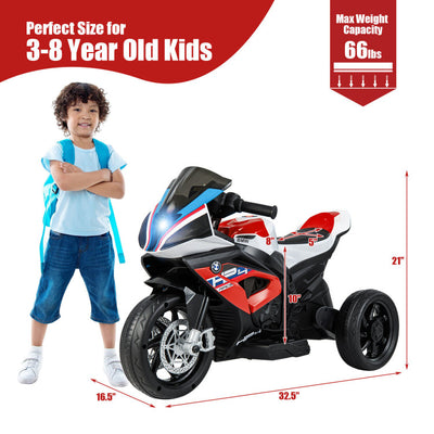 12V Licensed BMW Kids Ride On Motorcycle Battery Powered 3-Wheel Motorbike with Pedal Headlights