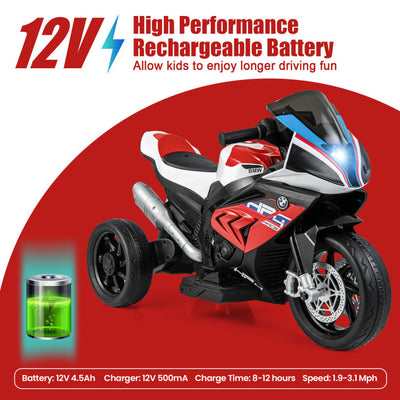 12V Licensed BMW Kids Ride On Motorcycle Battery Powered 3-Wheel Motorbike with Pedal Headlights