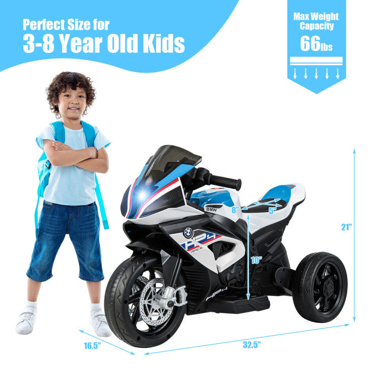 12V Licensed BMW Kids Ride On Motorcycle Battery Powered 3-Wheel Motorbike with Pedal Headlights