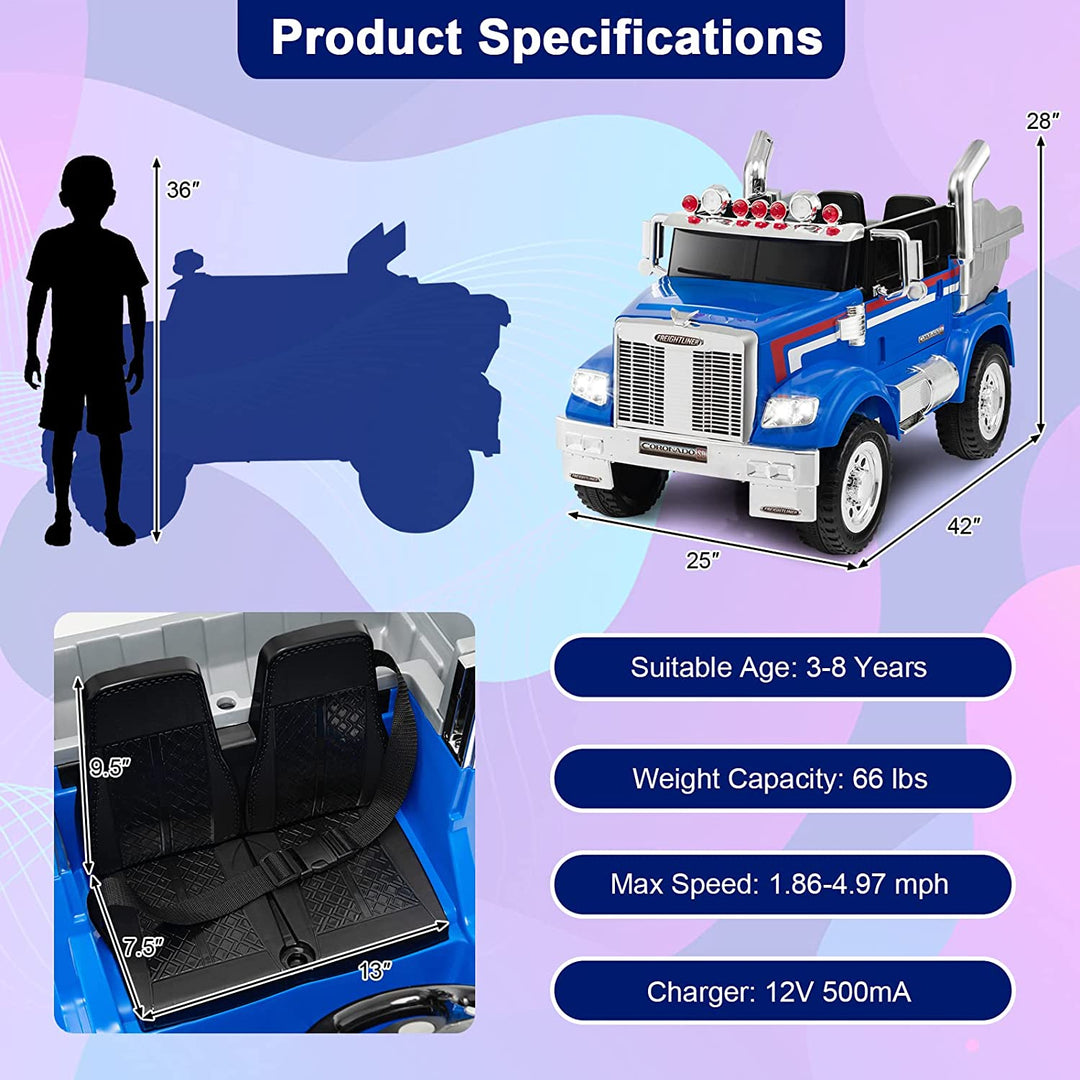 12V Licensed Freightliner Ride-On Dump Truck Electric Toy Car with Remote Control Rear Loader-Canada Only
