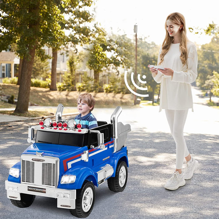 12V Licensed Freightliner Ride-On Dump Truck Electric Toy Car with Remote Control Rear Loader-Canada Only