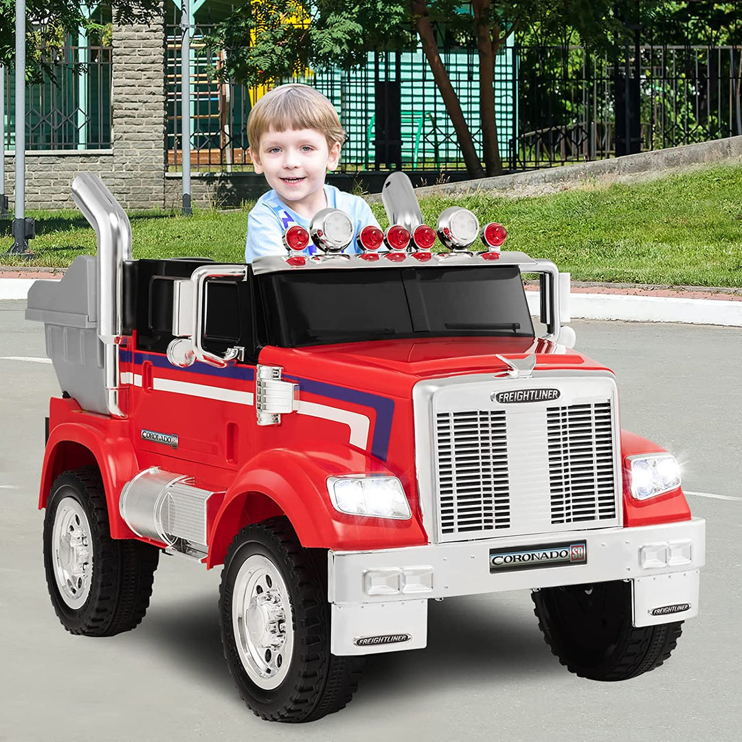 12V Licensed Freightliner Ride-On Dump Truck Electric Toy Car with Remote Control Rear Loader-Canada Only
