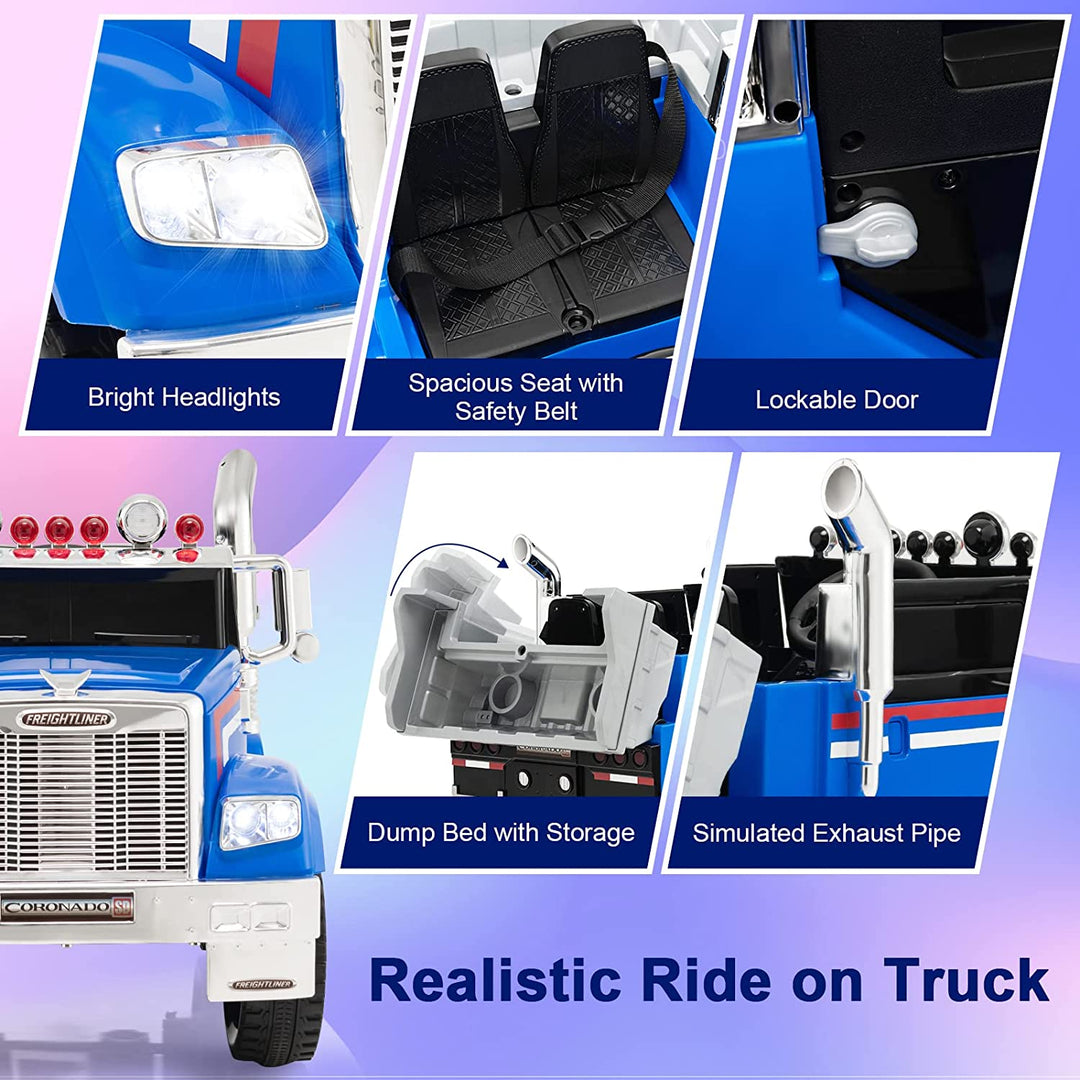 12V Licensed Freightliner Ride-On Dump Truck Electric Toy Car with Remote Control Rear Loader-Canada Only