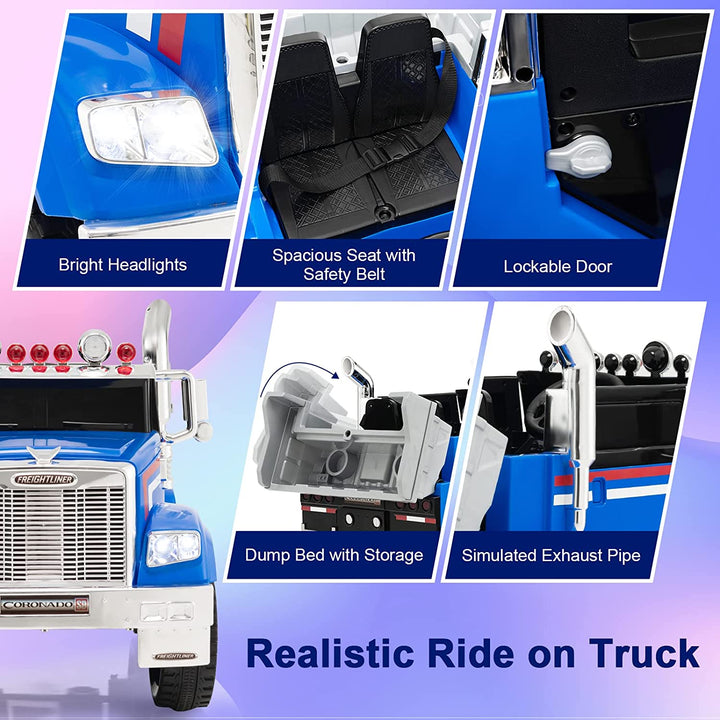 12V Licensed Freightliner Ride-On Dump Truck Electric Toy Car with Remote Control Rear Loader-Canada Only