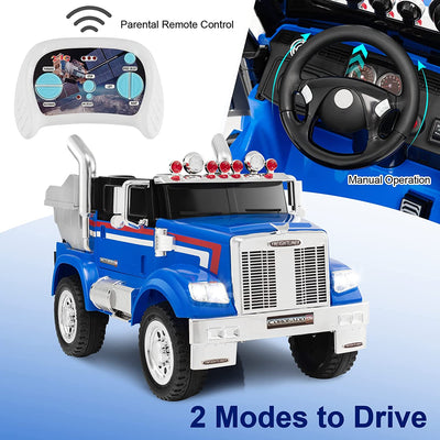 12V Licensed Freightliner Ride-On Dump Truck Electric Toy Car with Remote Control Rear Loader-Canada Only
