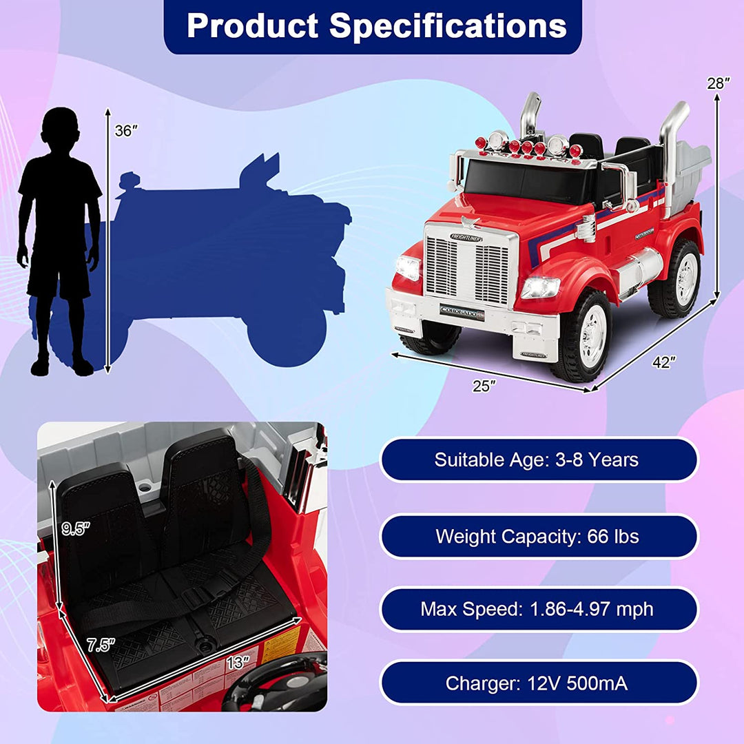 12V Licensed Freightliner Ride-On Dump Truck Electric Toy Car with Remote Control Rear Loader-Canada Only