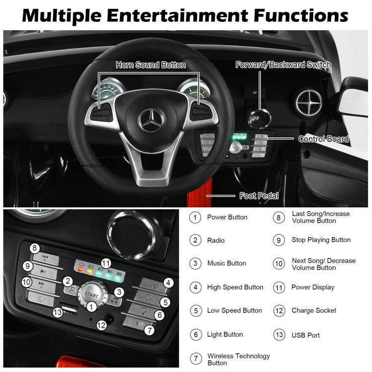 12V Licensed Mercedes-Benz SL500 Battery Powered Vehicle Electric Car with Remote Control and LED Lights