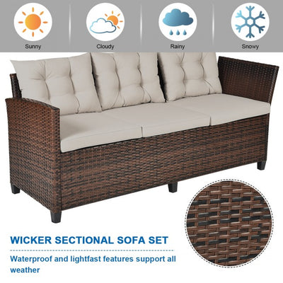 3 Pieces Patio Rattan Sofa Set