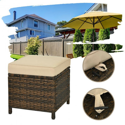 6 Pieces Outdoor Patio Rattan Furniture Set Conversation Sofa Set with Padded Cushion and Table