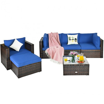 6 Pieces Patio Rattan Furniture Set with Sectional Cushion