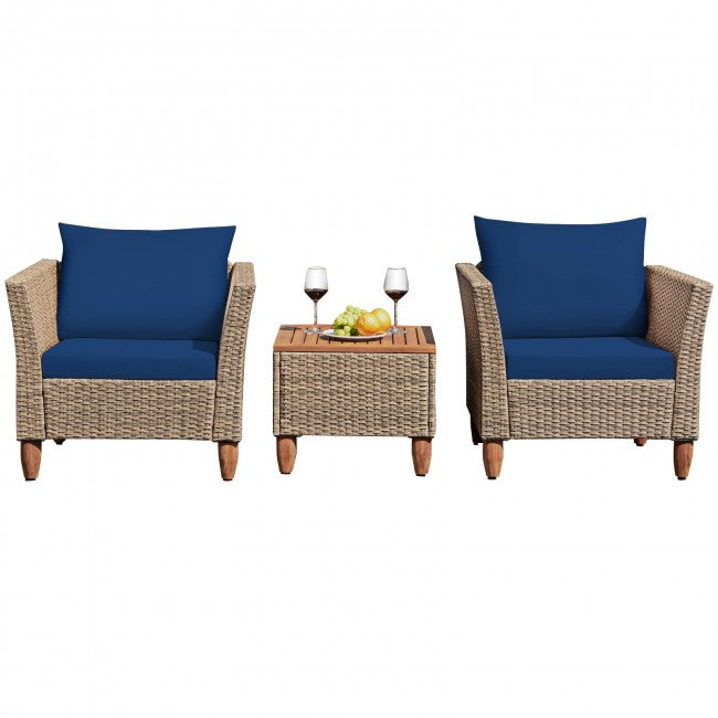 3 Pieces Patio Rattan Bistro Furniture Set