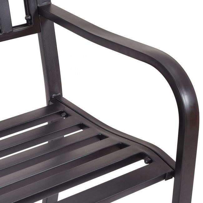 50" Steel Garden Bench Loveseats Outdoor Patio Furniture Chair with Slatted Seat