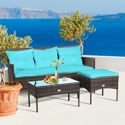 3 Pieces Patio Furniture Sectional Set with 5 Cozy Seat and Back Cushions