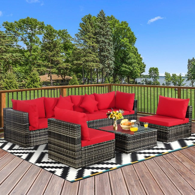 7 Pieces Rattan Sectional Sofa Set with Cushion for Patio Garden