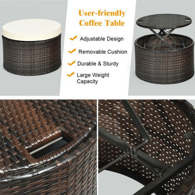 Outdoor Wicker Furniture Sets Patio Round Rattan Daybed With Retractable Canopy