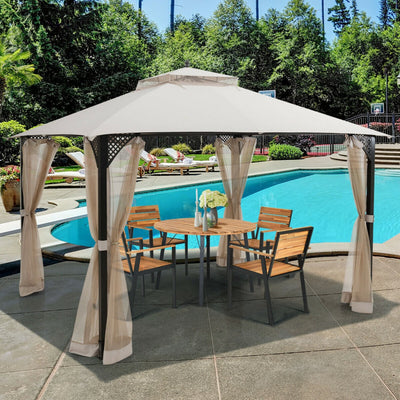 12 x 10 Feet Outdoor Gazebo Patio Canopy Shelter with Double Vented Roof and Large Shade Area