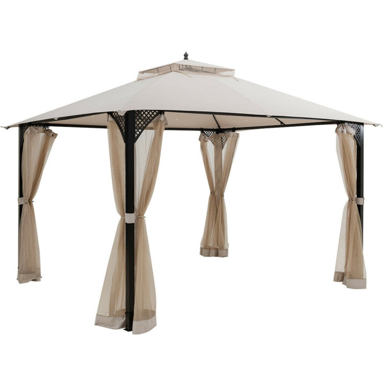 12 x 10 Feet Outdoor Gazebo Patio Canopy Shelter with Double Vented Roof and Large Shade Area