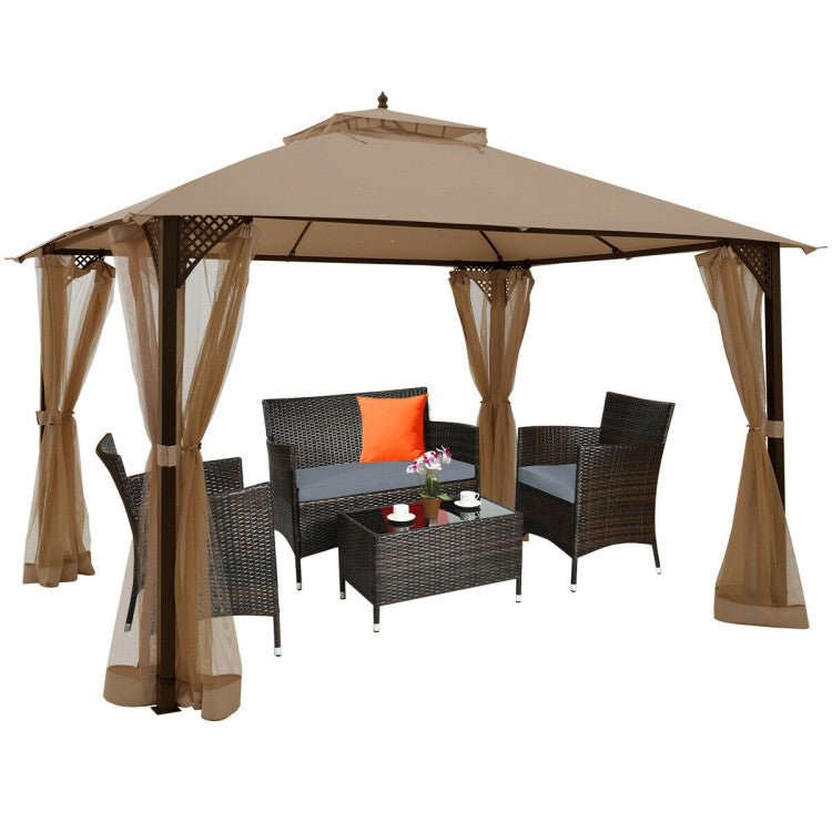 12 x 10 Feet Outdoor Gazebo Patio Canopy Shelter with Double Vented Roof and Large Shade Area