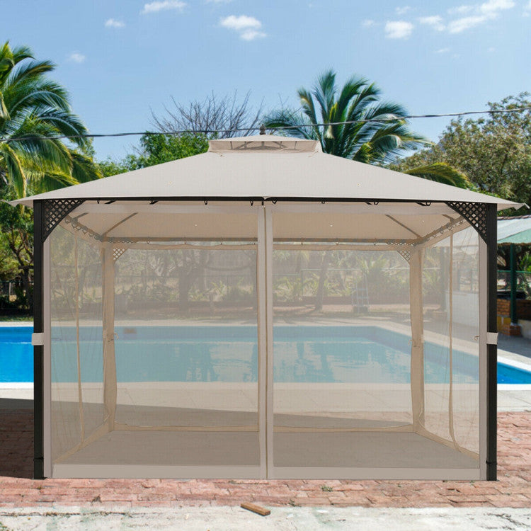 12 x 10 Feet Outdoor Gazebo Patio Canopy Shelter with Double Vented Roof and Large Shade Area