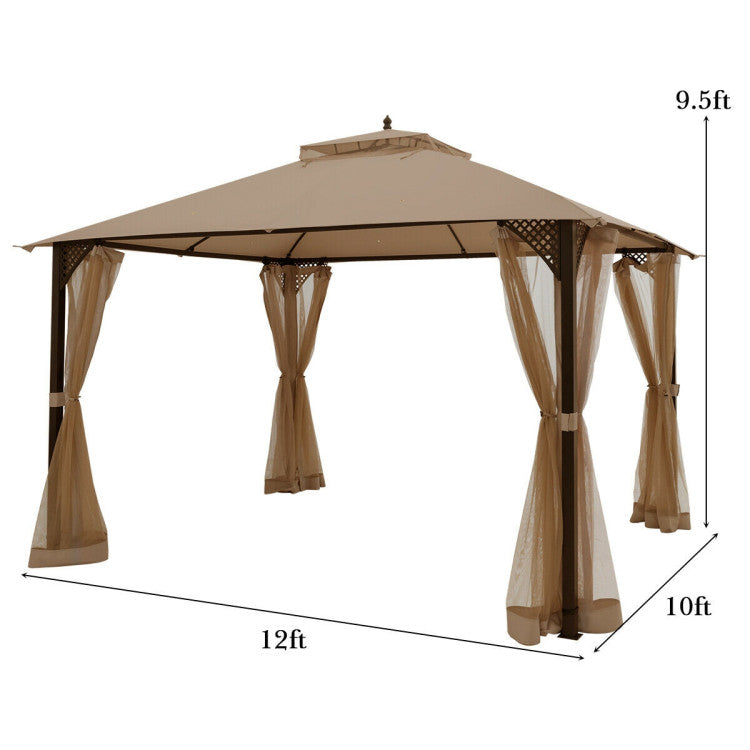 12 x 10 Feet Outdoor Gazebo Patio Canopy Shelter with Double Vented Roof and Large Shade Area