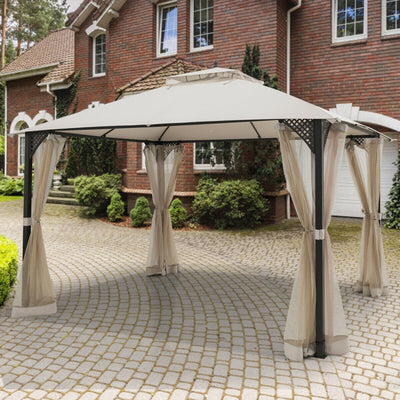 12 x 10 Feet Outdoor Gazebo Patio Canopy Shelter with Double Vented Roof and Large Shade Area